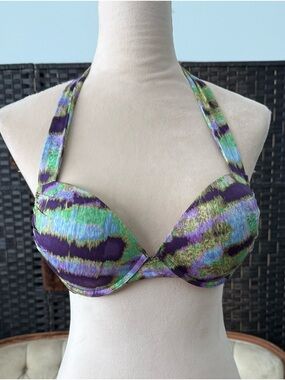 💜💚 Vintage Tie-Dye Victoria’s Secret Bombshell Bikini Halter Top 34C